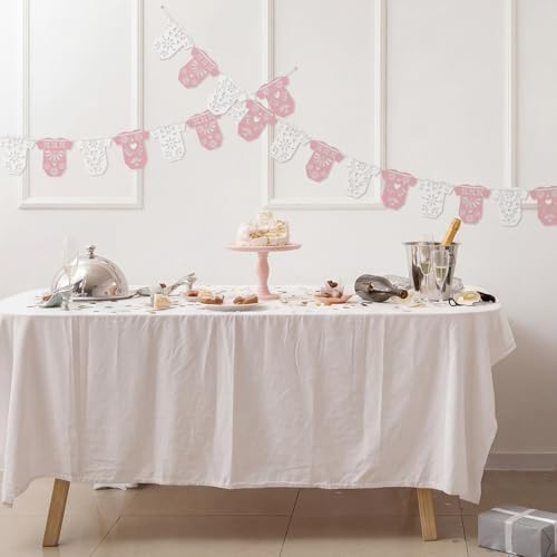 AmazingSpark White and Pink 4 Set Cielito Lindo Baby Shower Garland 48 Pcs Papel Picado Party Decoration Mexican Lace Baby Bodysuit Banner Card with Hanging String for Gender Neutral Party Supplies - Image 5
