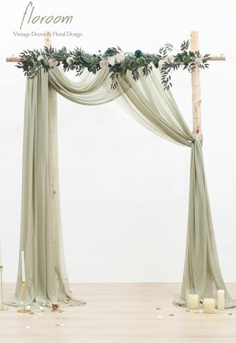 Floroom Wedding Arch Draping Fabric 2 Panels 20Ft Sage Green Chiffon Fabric Drapes Arbor Drapery Wedding Ceremony Reception Swag Decorations - Image 2