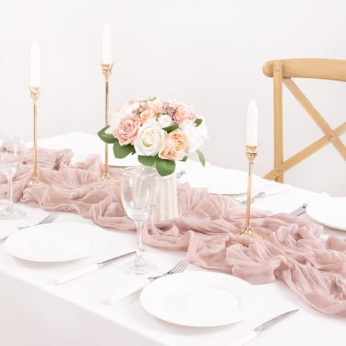 Pink Cheesecloth Table Runner Fall Wedding Bridal Party Decor 10ft, 3 Pack - Image 5