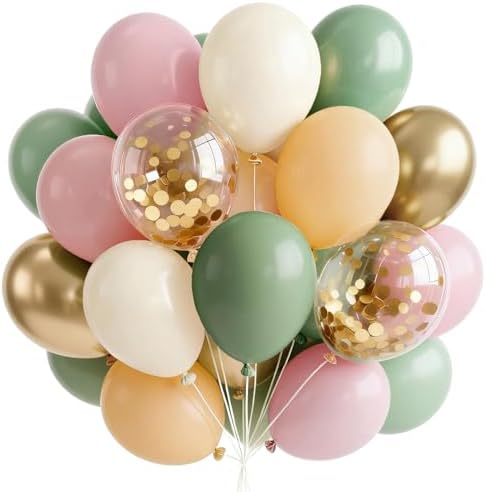 PartyWoo Pink and Green Balloons 66pcs 12 Inch Gold White Green Balloons by PartyWoo