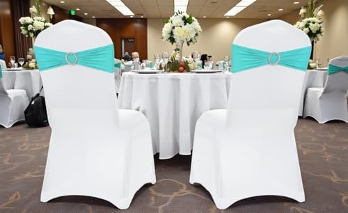 MDS Pack of 25 Spandex Chair Sashes for Wedding Party & Event – Aqua Blue - Image 6