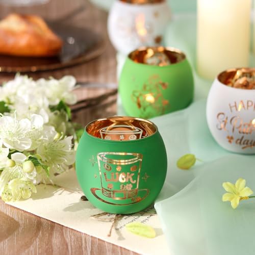 SHMILMH St. Patrick's Day Candle Holders 6PCS St Patricks Day Shamrocks Decorations for Table Centerpiece, Glass Votive Tealight Holders for Home Decor Party Decorations - Image 7