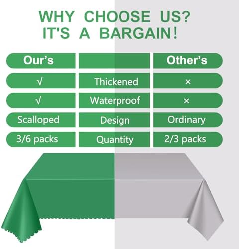 NatNarr Green Tablecloths Plastic, Scalloped Rectangle Table Cloth - Image 3