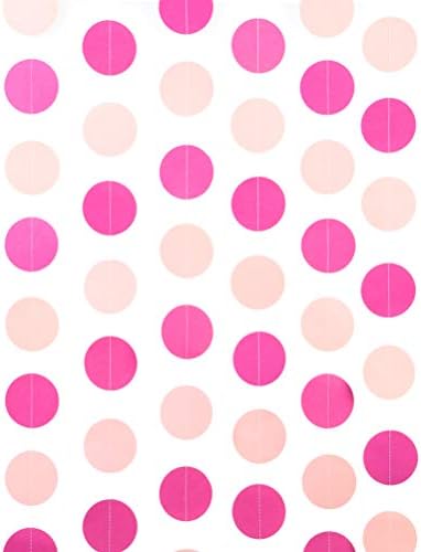 WEVEN Pink Paper Garland Circle Dots Party Garland Streamer Backdrop Hanging Decorations, 2.5" in Diameter, 20 Feet in Total - Image 3