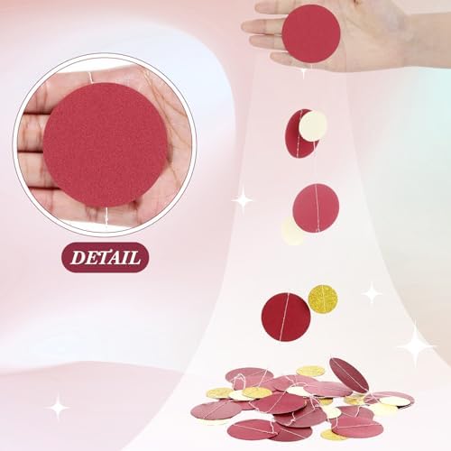 Outus 5 Pieces Maroon,Gold Round Dots Garland Party Hanging Decor - Image 3