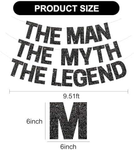 BEISHIDA Black Glitter The Man The Myth The Legend Banner,Birthday Decorations for Men,Retirement Banner,Pre-Strung Birthday Party or Retirement Party Supplies(No DIY) - Image 3