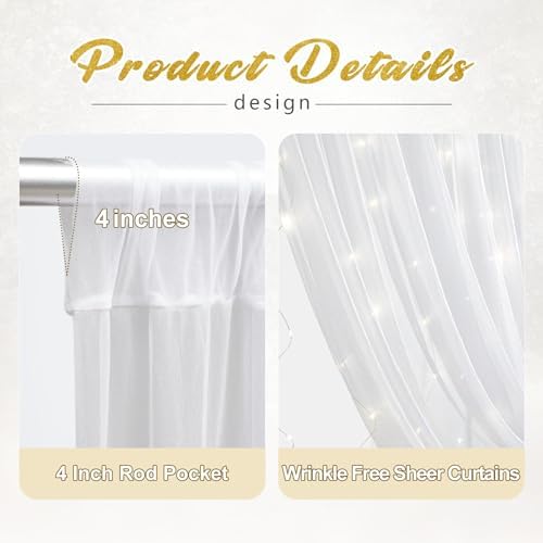 30x10ft White Tulle Backdrop Curtain with Lights String for Parites, Sheer Photo Backdrop Curtains with Lights for Wedding Backdrop Ceremony Reception Bridal Shower Baby Shower Birthday Party - Image 2