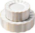 72PCS Pearl White Plastic Plates, Wavy Plates with Gold Rim by QualQuot