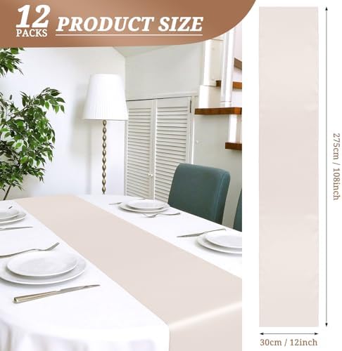 12 Pack Ivory Satin Table Runner 12 x 108 Inch Long Premium Table Runners for Wedding Party Events Decoration, Birthday Parties, Banquets Decorations, Graduations, Engagements - Image 2