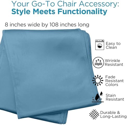Leading Linens 10 pcs Teal Blue 108"x8" Satin Bow Sash Chair Cover Decor - Image 2