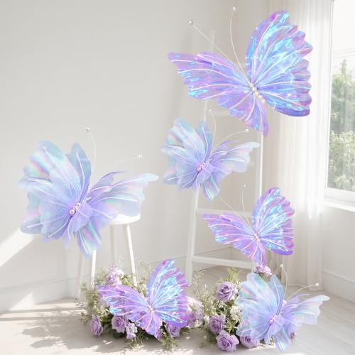 10 Pcs 24'' 20'' 12'' Large Laser Purple Pearl Butterfly Decoration 3 Sizes - Image 5