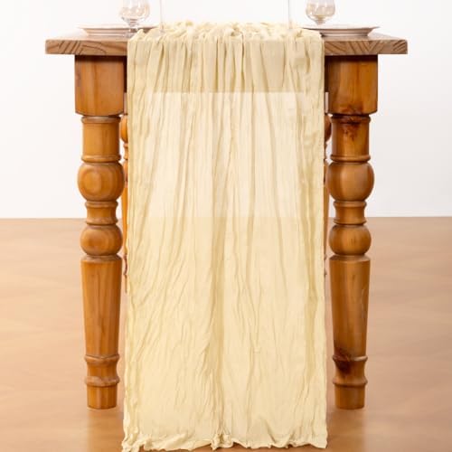 DeZerlor Beige Cheesecloth Table Runners 12 Pack Summer Boho Runners - Image 5