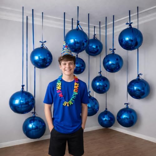 Togvu Navy Blue Round Foil Balloons, 12PCS Different Sizes 4D Ball Balloon - Image 3