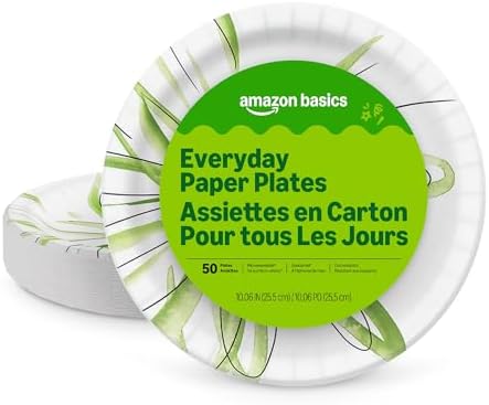 Amazon Basics Everyday Paper Plates, 10 Inch, Disposable, 50 Count, Packaging May Vary by AmazonBasics