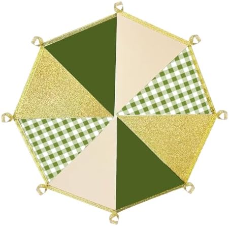 Sage Green Gold Buffalo Plaid Pennant Banner Flag Olive Green Gold Hanging Glitter Paper Triangle Bunting for Birthday Wedding Shower Safari Jungle Woodland Neutral Party Decorations Supplies - Image 4