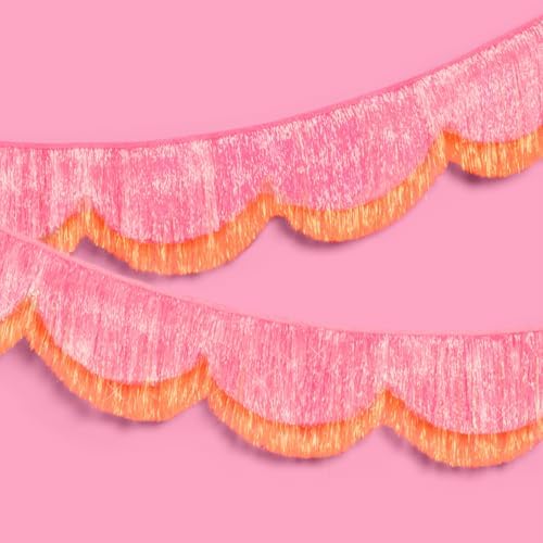 xo, Fetti Pink and Orange Scallop Fringe Banner | Bachelorette Party, Birthday, Summer Decor, Iridescent, Fiesta, Girly, Photo Prop, Backdrop by xoFetti