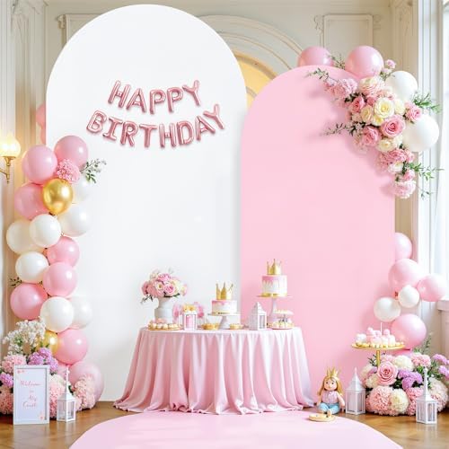 7.2FT 6FT Arch Backdrop Cover for Wedding, Set of 2 Stretchy Spandex Fitted Arch Stand Cover for Baby Shower, Birthday Party Decor, Chiara Backdrop Cover with Double-Sided Design(White, Pink) by Besutolife