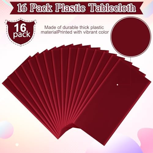 16 Pack Maroon Plastic Tablecloth for Rectangle Tables, Premium Decorative Burgundy Disposable Table Cloths for Parties, Rectangle Party Table Cover for Birthday Anniversary Graduation, 54x108 Inch - Image 4