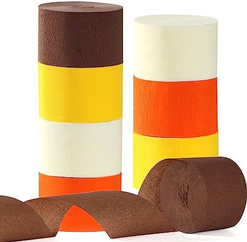 Yellow-Beige Orange-Brown Fall Party-Decorations Streamers - 8 Rolls Boho Autumn Baby Shower Thanksgiving Harvest Crepe Tissue Paper Streamer,Birthday Bridal Bachelorette Wedding Garland Panduola by Panduola