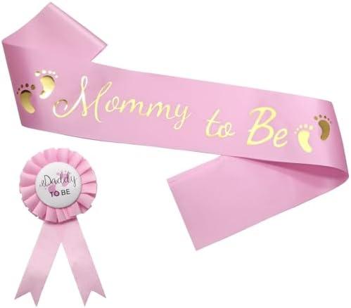MILVOWOC Baby Shower Sash 2 Pack Mommy & Daddy to Be Set, Pink by MILVOWOC