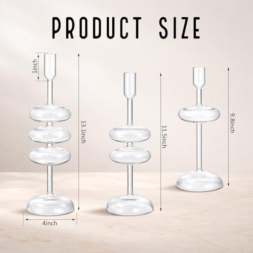LemonRoad Glass Taper Candlestick Holder Set of 3, Table Decor, Clear - Image 4