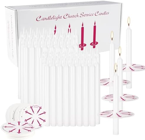 150 Pack 4 Inch White Church Taper Candles with Drip Protectors by ECLHTLNY