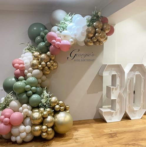 152Pcs Pink and Green Balloon Garland Arch Kit - Sage Green and Pink White Sand Gold Different Size Balloons for Girl Baby Shower Wedding Birthday Jungle Safari Woodland Party Decorations - Image 4
