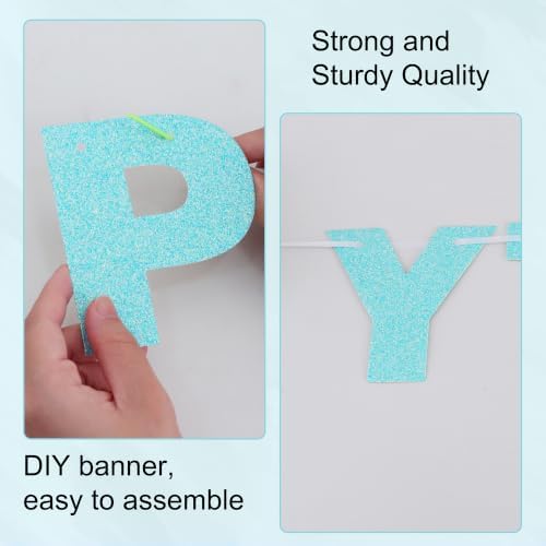 BEISHIDA 116 PCS A-Z DIY Letter Banner Kit Make Your Own Banner Including 111 Letters and Numbers 3 Rope and 2 Threading Device,Customized for Birthday Graduation Wedding Decor Glitter Teal Blue - Image 3