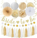 Champagne Gold White Bridal-Shower Party-Decorations - 31pcs Bride to Be Banner,Boho Neutral Bachelorette Paper Lanterns,Wedding Streamers Garland,Tissue Pom Poms Flower Fan Decor Supplies Burgleda by Burgleda