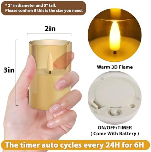 12Pack Flameless LED Candles with Timer, Battery Operated, Gold, 2"x3" - Image 4