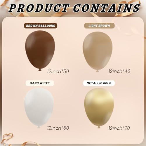 160Pcs 12 Inch Brown Light Brown Tan Sand White Metallic Gold Latex Balloons for Boho Neutral Baby Shower Birthday Party Decorations - Image 2
