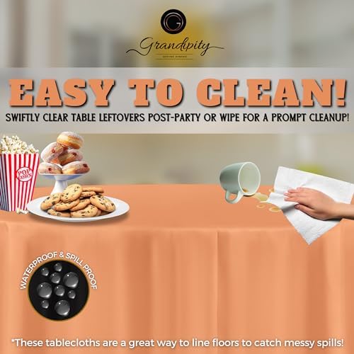 Grandipity Peach 12 Pack Premium Disposable Plastic Tablecloth 84" Inch Decorative Round Table Cover - Image 3