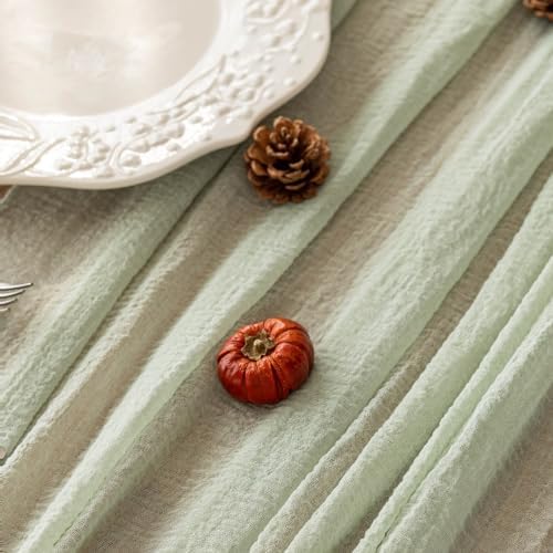 2Pcs Sage Green Cheesecloth Table Runner 120 Inches for Party Home Decor - Image 4