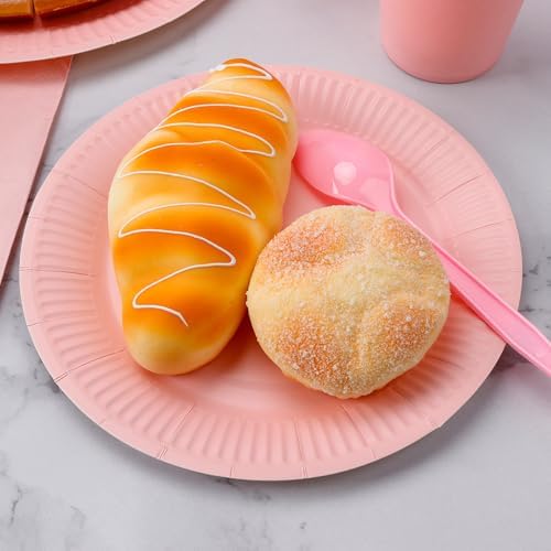 210pcs Pink Plates And Cups Disposable Tableware Party Supplies -Plastic Silverware, Paper Cups And Plates Serves 30 (Pink) - Image 6