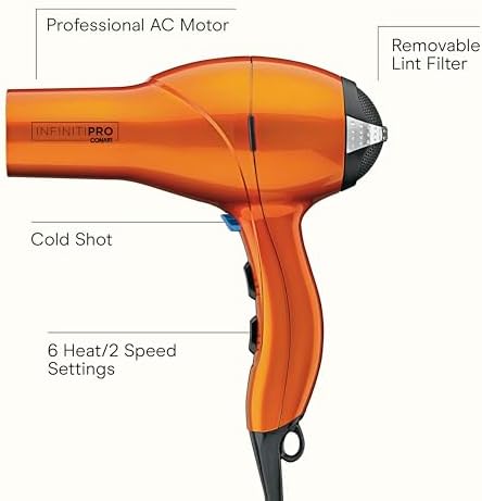 Infiniti PRO CONAIR Hair Dryer with Diffuser,Professional AC Motor,Tourmaline Ceramic Technology Blow Dryer,Includes Concentrator and Blowout Brush,Amazon Exclusive,Orange,(Pack of 4) - Image 2
