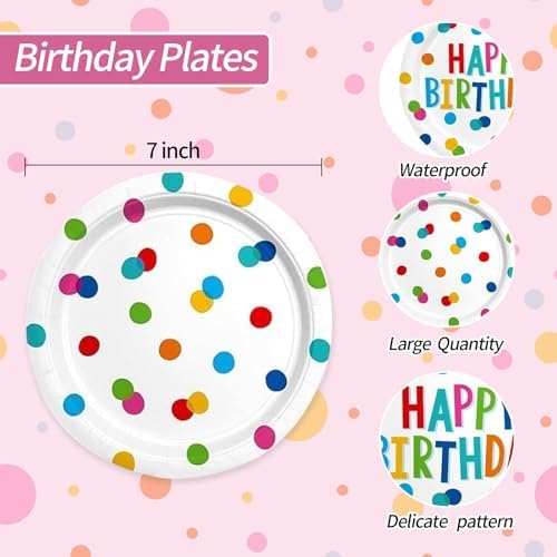 60PCS Happy Birthday Paper Plates and Napkins, Rainbow Dot, Kids - Image 4