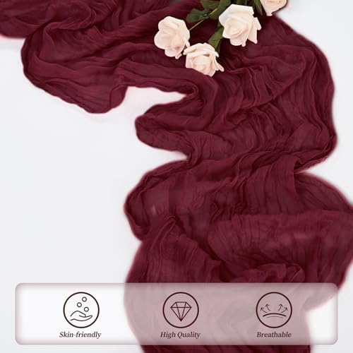 Burgundy 12 Pack Cheesecloth Table Runner 10FT Rustic Gauze Cheese Cloth Table Runner for Wedding Bridal Baby Shower Table Decor 20 x 120 Inch Long Boho Fabric Sheer Birthday Party Table Decorations - Image 5