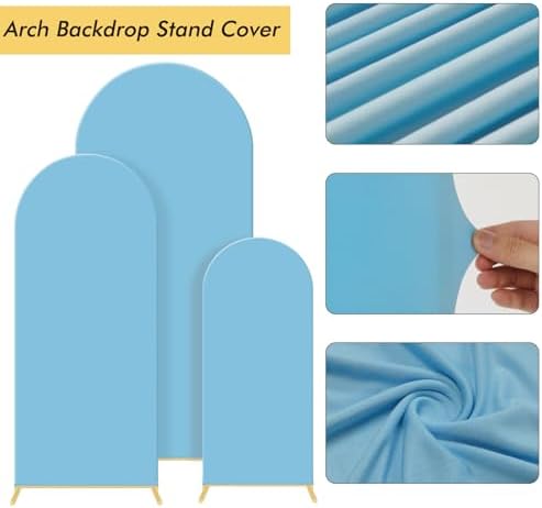 Set of 3 Wedding Arch Backdrop Stand,4+5+6 FT，Small Metal Arch Frame with 3 Blue Backdrop Covers,Easy Setup for Birthday Baby Shower Anniversary Dessert Table Decoration - Image 2
