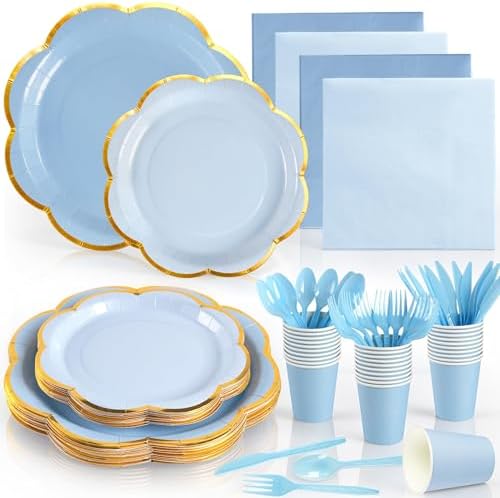 OuMuaMua 350Pcs Blue Paper Plates and Napkins Party Supplies for 50 Guests by OuMuaMua