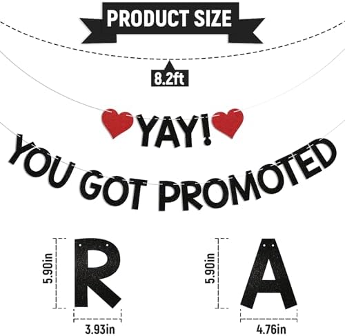 Yay! You Got Promoted Banner - Congrats on Your Promotion Decor, Congratulations, Job Promotion Party Decorations Black Glitter - Image 2