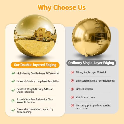 Inflatable Mirror Ball,Reusable Mirror Ball Large Event Decoration PVC Ball for Party,Concerts,Stage,Wedding Decorations - No Pump Included(Gold, 1pcs：0.6m) - Image 6