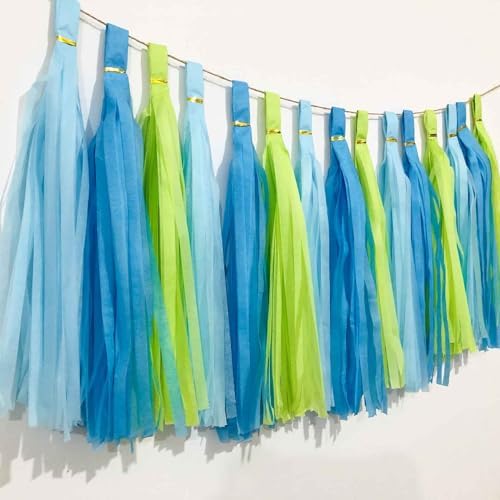 We Moment Green Blue and Light Blue Tissue Paper Tassels Party Tassel Garland Banner for Baby Shower Green Blue Party Decorations, DIY Kits,15PCS - Image 2