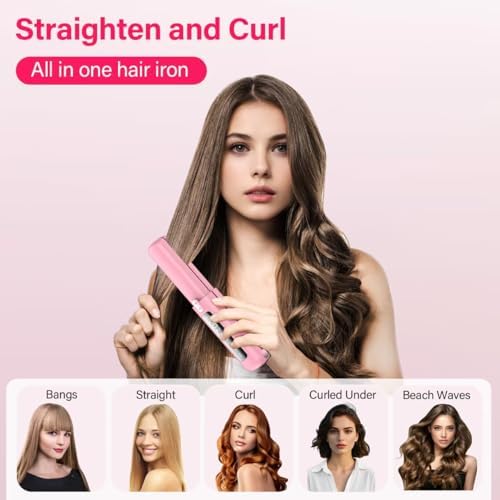 Cordless Hair Straightener and Curler 2 in 1, Mini, Lightweight and Small,USB Rechargeable with 4500mAh Battery, 10s Fast Heating, Portable Ceramic Flat Iron for Travel (Light Pink) - Image 4