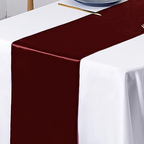 SiinvdaBZX 24 Pcs Burgundy Satin Table Runner 12 x 108 inches Long - Image 5