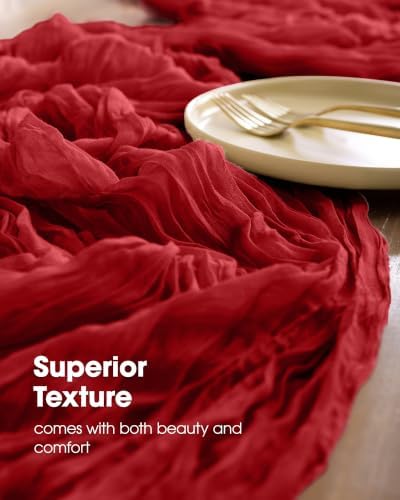 Pureegg 2 Pack Cheesecloth Table Runner 120 Inch Red - Image 3