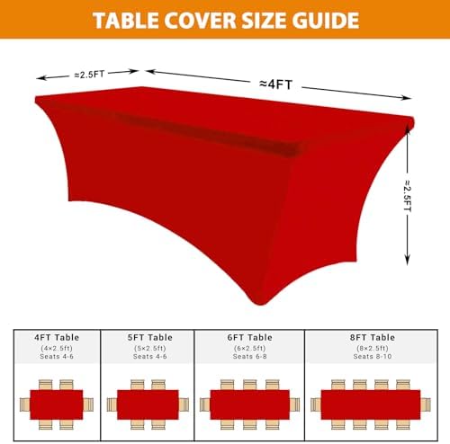 Eurmax USA 2-Pack Rectangular Fitted Spandex Table Covers 4ft Tablecloth Wedding Event Patio Table Decorations Stretch Table Cover for 4ft Folding Table (Red) - Image 4