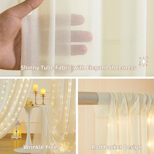 10x10FT Beige Wrinkle Free Backdrop Curtains with Lights String for Parties - Photo Curtain Backdrop with Lights for Wedding Decorations, Bridal Baby Shower Birthday Party Photography Background - Image 2
