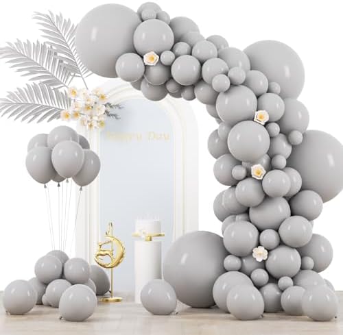 Voircoloria 130pcs Gray Balloons Garland Arch Kit, 18 12 10 5 Inch by Voircoloria