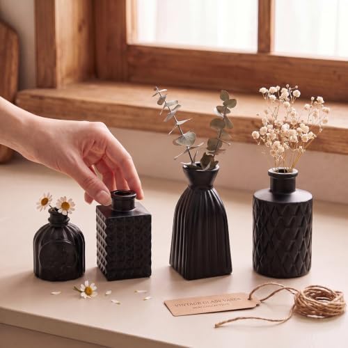 Black Glass Bud Vase Set of 22 Pcs,Small Bud Vases in Bulk,Glass Crystal Flower Vases Table Centerpieces for Party Event Wedding Decor Baby Shower Decorations (Classic Black, 22 Pcs) - Image 2