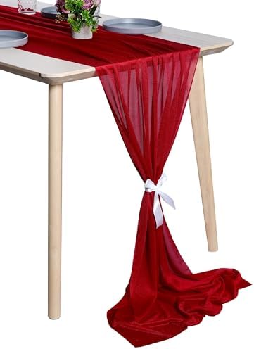 Pack of 15 Chiffon Table Runners 29 x 120 Inch, 10FT Long - Apple Red by MDS